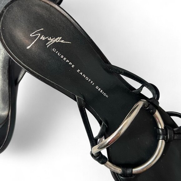 Giuseppe Zanotti High-Heeled Sandals with  Sculptural Silver Ring Art, 9B - Picture 5 of 8